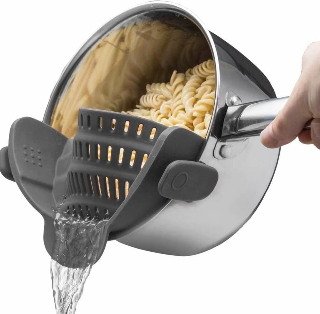 Kitchen Gizmo Snap N' Strain - Silicone Pasta Strainer Clip-On for Pots and Pans - Heat Resistant Colander for Vegetables and Noodles - Kitchen Gadgets...